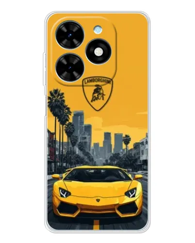 Чехол для TECNO Spark Go 2025 с картинкой «Желтый Lamborghini город»