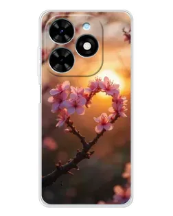 Чехол для TECNO Spark Go 2025 с картинкой «Розовый цвет сердце на фоне заката»