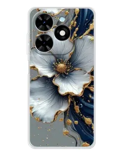 Чехол для TECNO Spark Go 2025 с картинкой «Белый цветок и золотой флюид»