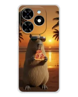 Чехол для TECNO Spark Go 2025 с картинкой «Капибара с пиццей»