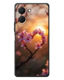 Чехол для TECNO Spark Go 3 с картинкой «Розовый цвет сердце на фоне заката»