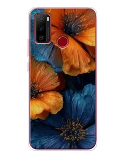 Чехол для Ulefone Note 10 с картинкой «Яркая сине-оранжевая флора»