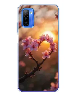 Чохол для Ulefone Note 12 з картинкою «Рожевий цвіт  сердечко на тлі заходу»