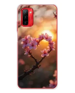 Чохол для Ulefone Note 12P з картинкою «Рожевий цвіт  сердечко на тлі заходу»
