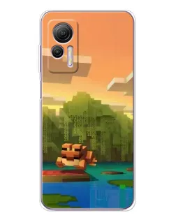 Чехол для Ulefone Note 14 с картинкой «Майнкрафт закат солнца»