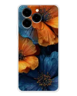 Чехол для Ulefone Note 20 Pro с картинкой «Яркая сине-оранжевая флора»