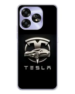 Чехол для UMIDIGI A15 с картинкой «Tesla — серебристое авто»
