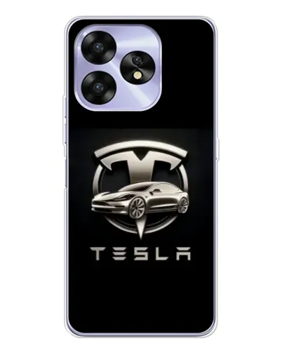Чехол для UMIDIGI A15C с картинкой «Tesla — серебристое авто»