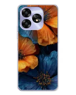 Чехол для UMIDIGI A15C с картинкой «Яркая сине-оранжевая флора»