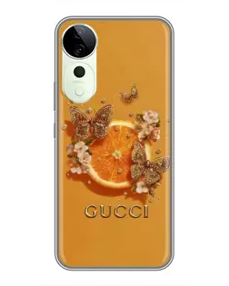 Чехол для Vivo iQOO Z10R с картинкой «Gucci — золотые бабочки»