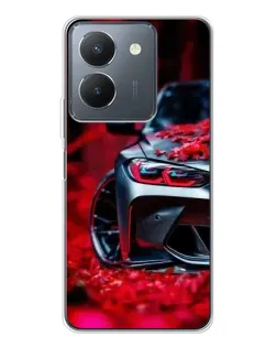 Чехол для Vivo S30 с картинкой «Спортивная BMW и цветы»