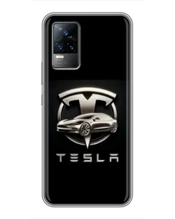 Чехол для Vivo S9e с картинкой «Tesla — серебристое авто»