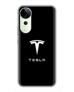 Чехол для Vivo T4 Pro с картинкой «Tesla White Logo»