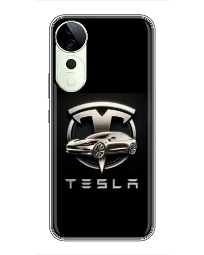 Чехол для Vivo T4 Pro с картинкой «Tesla — серебристое авто»