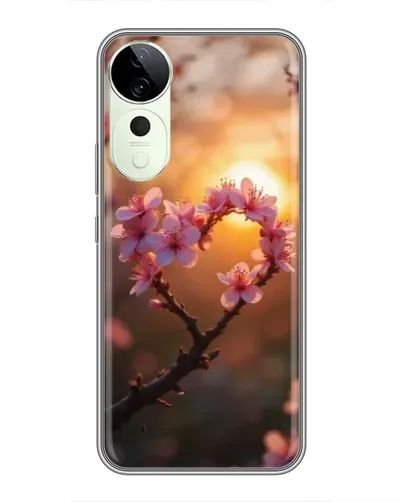 Чехол для Vivo T4 Pro с картинкой «Розовый цвет сердце на фоне заката»