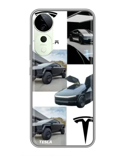 Чехол для ViVO T5e с картинкой «Коллаж Cybertruck Tesla»