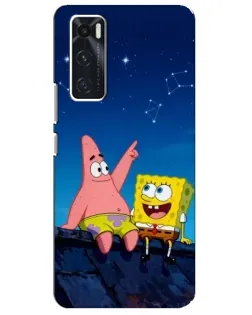 Чехол для Vivo V20 se с картинкой «Губка Боб и Патрик ночью»