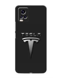 Чехол для Vivo V20 с картинкой «Стальной логотип Tesla»