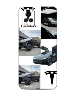 Чехол для Vivo V20 с картинкой «Коллаж Cybertruck Tesla»