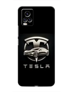 Чехол для Vivo V20 с картинкой «Tesla — серебристое авто»