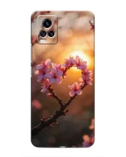 Чехол для Vivo V20 с картинкой «Розовый цвет сердце на фоне заката»