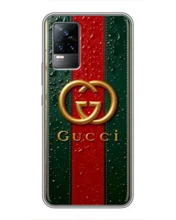 Чехол для Vivo V21 с картинкой «Gucci — фирменная полоса и золото»