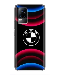 Чехол для Vivo V21 с картинкой «Логотип BMW и неоновые дуги»