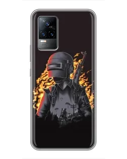 Чехол для Vivo V21 с картинкой «PUBG — огненный силуэт»