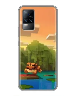Чехол для Vivo V21 с картинкой «Майнкрафт закат солнца»