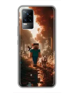 Чехол для Vivo V21 с картинкой «Стив в лесу»