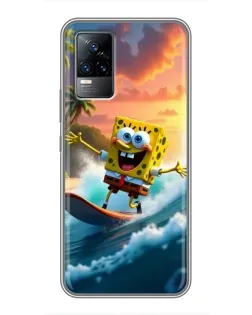 Чехол для Vivo V21 с картинкой «Губка Боб серфингист»