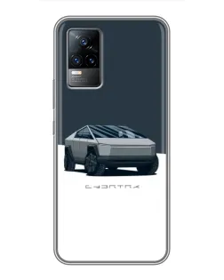 Чехол для Vivo V21 с картинкой «Серебристый Cybertruck Tesla»