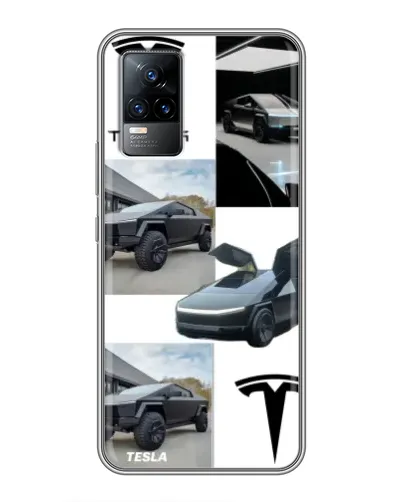Чехол для Vivo V21 с картинкой «Коллаж Cybertruck Tesla»