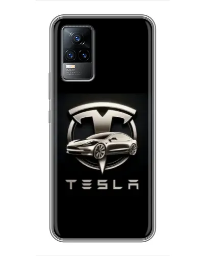 Чехол для Vivo V21 с картинкой «Tesla — серебристое авто»