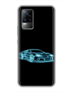 Чехол для Vivo V21 с картинкой «Неоновый контур Lamborghini»
