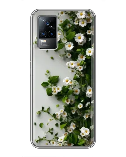 Чехол для Vivo V21 с картинкой «Ветка мелких белых цветов»