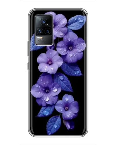 Чехол для Vivo V21 с картинкой «Фиолетовые цветы с росою»