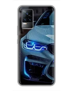 Чехол для Vivo V21E с картинкой «Взгляд BMW с синими фарами»