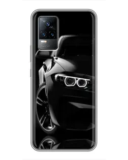Чехол для Vivo V21E с картинкой «Черная BMW — профиль»