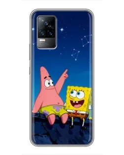 Чохол для Vivo V21E з картинкою «Губка Боб та Патрік вночі»