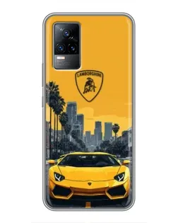 Чехол для Vivo V21E с картинкой «Желтый Lamborghini город»