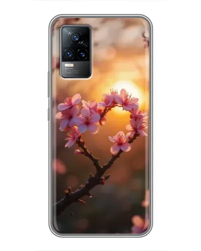 Чехол для Vivo V21E с картинкой «Розовый цвет сердце на фоне заката»