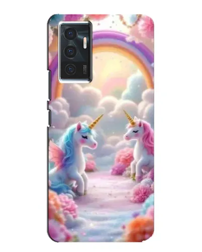 Чехол для Vivo V23e с картинкой «Радуга и единороги»