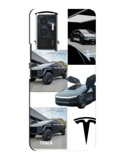 Чехол для Vivo V23e с картинкой «Коллаж Cybertruck Tesla»