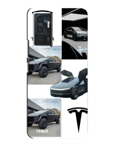 Чехол для Vivo V23e с картинкой «Коллаж Cybertruck Tesla»