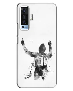 Чехол для Vivo X50 с картинкой «Черно-белый силуэт Месси»