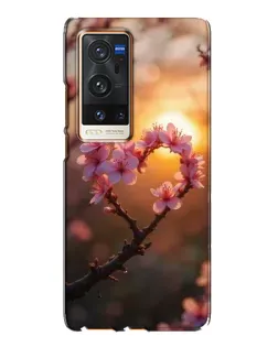 Чехол для Vivo X60 Pro Plus с картинкой «Розовый цвет сердце на фоне заката»