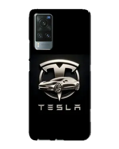 Чехол для Vivo X60 с картинкой «Tesla — серебристое авто»