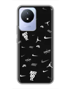 Чехол для Vivo Y02 с картинкой «Nike Black Pattern»