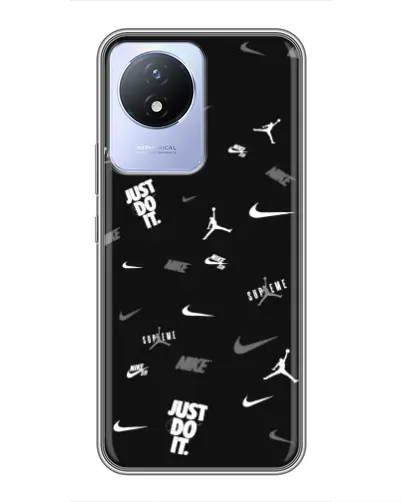 Чехол для Vivo Y02 с картинкой «Nike Black Pattern»